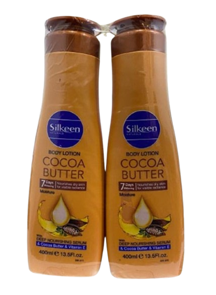 Silkeen Cocoa Butter & Vitamin E Naturals Body Lotion, 2x400ml