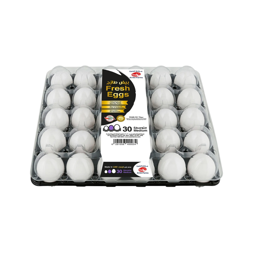Al Ain Fresh White Eggs Medium, 30 Pieces