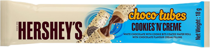Hershey's Choco Tubes Cookies N Creme Wafer Roll with White Chocolate & Cookie Bits, 18g