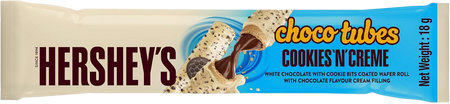 Hershey's Choco Tubes Cookies N Creme Wafer Roll with White Chocolate & Cookie Bits, 18g