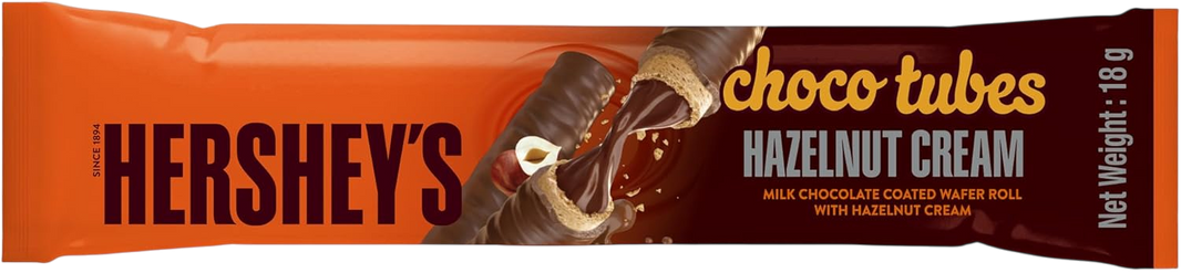 Hershey's Choco Tubes Wafer Roll with Milk Chocolate & Hazelnut Cream, 18g