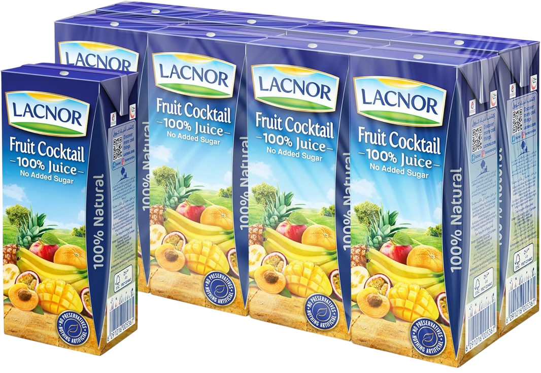 Lacnor Essentials No Added Sugar 100% Fruit Cocktail Juice, 8x180ml
