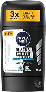 NIVEA Men Black & White Invisible 3in1 Original 48H Antiperspirant Deodorant Stick, 50ml