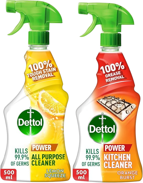 Dettol Power Lemon Squeeze All Purpose Cleaner, 500ml + Orange Burst Cleaner Trigger Spray, 500ml