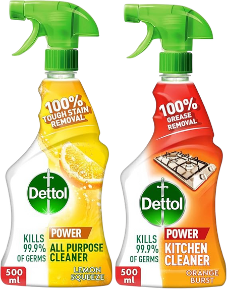 Dettol Power Lemon Squeeze All Purpose Cleaner, 500ml + Orange Burst Cleaner Trigger Spray, 500ml