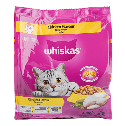 Whiskas Chicken Flavor Dry Cat Food Bag, Adult 1+ Years, 480g