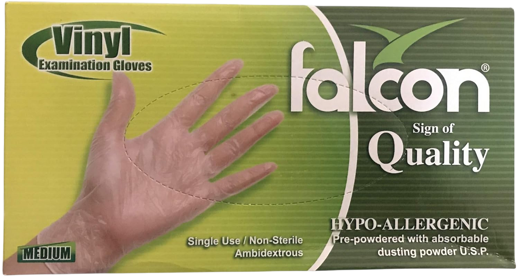 Falcon Hypoallergenic Large Vinyl Examination Gloves, 100 Pieces