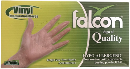 Falcon Hypoallergenic Large Vinyl Examination Gloves, 100 Pieces