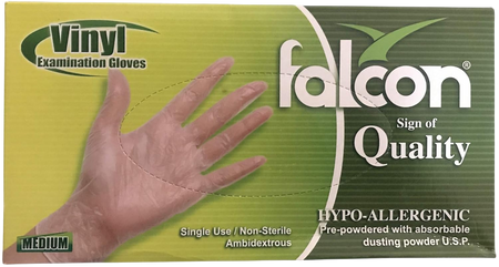 Falcon Hypoallergenic Large Vinyl Examination Gloves, 100 Pieces
