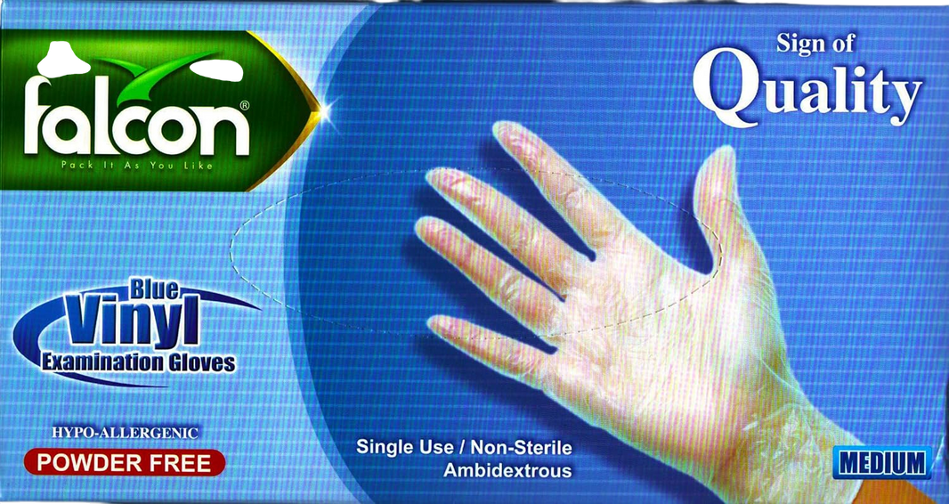 Falcon Hypoallergenic Medium Vinyl Examination Gloves, 100 Pieces