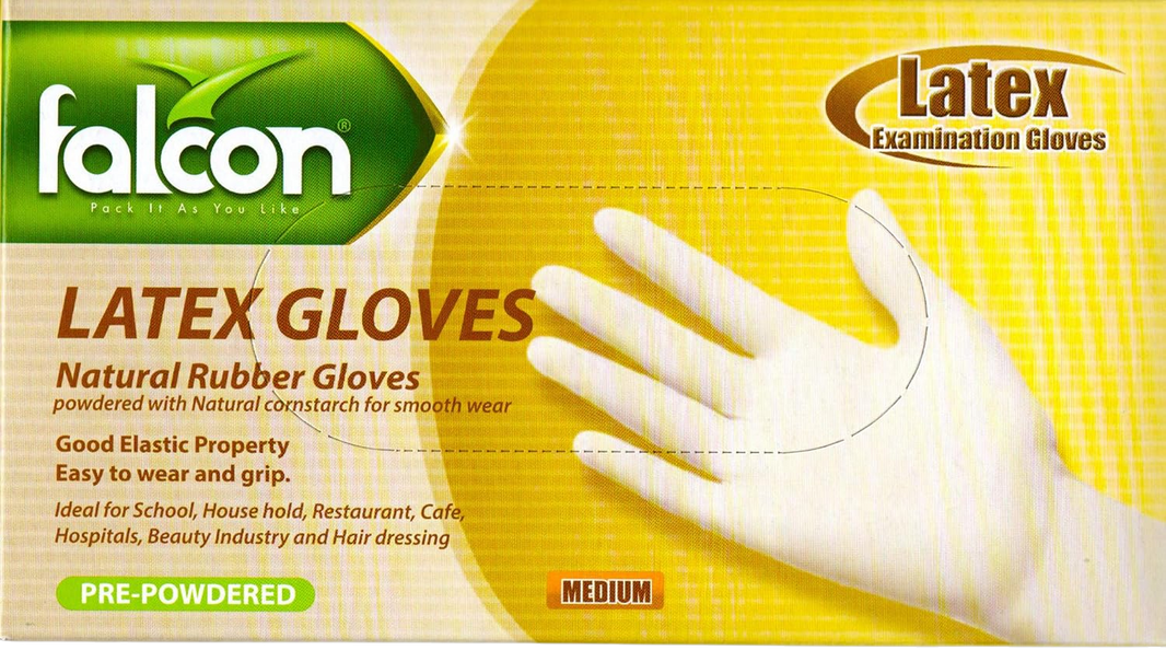 Falcon Latex Gloves - Medium, 100 Pieces