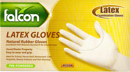 Falcon Latex Gloves - Medium, 100 Pieces