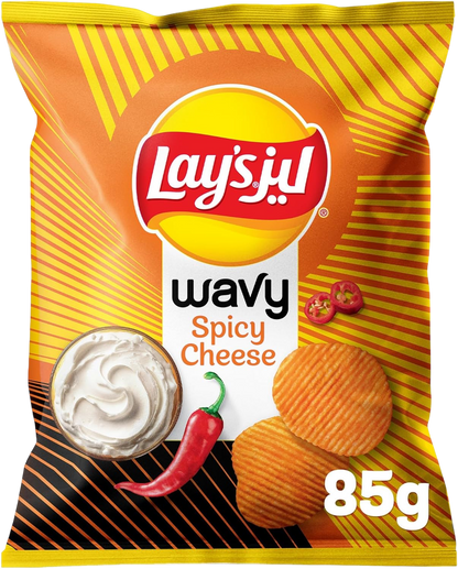 Lay's Wavy Spicy Cheese Potato Chips, 85g