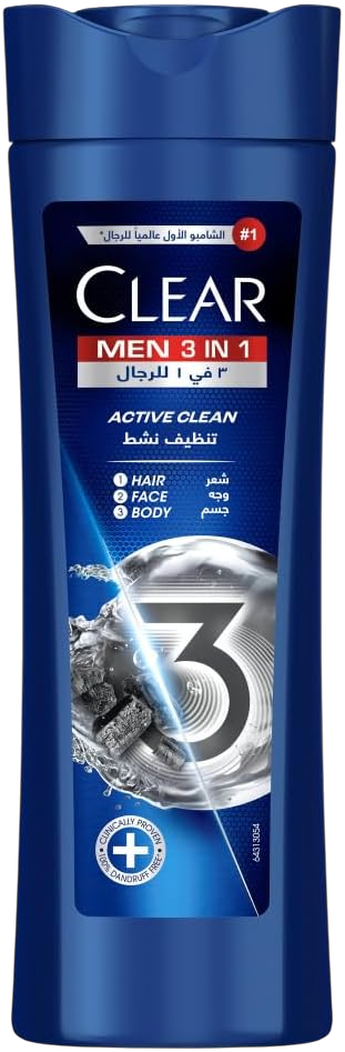 Clear Men 3-in-1 Active Fresh Shampoo for Hair, Body & Face, 400ml