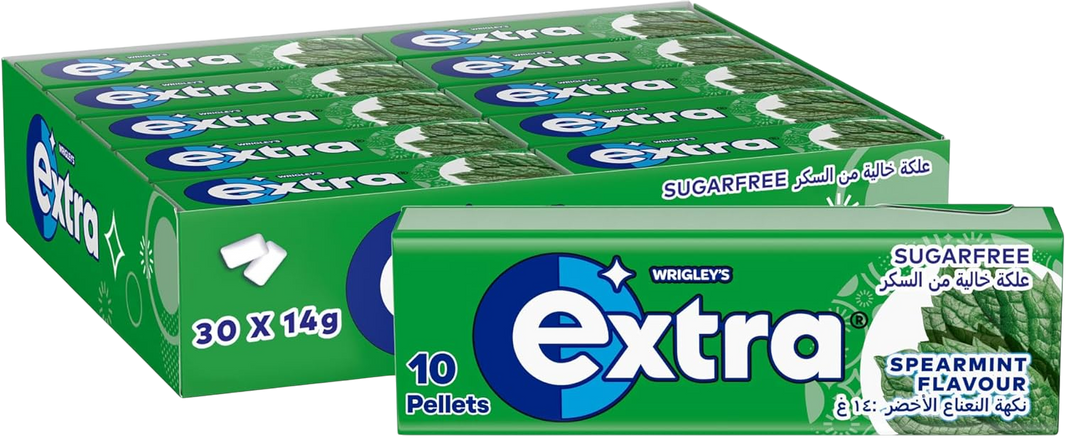 Extra Gum Spearmint Sugar Free Chewing Gum 10 Pellets, 14g