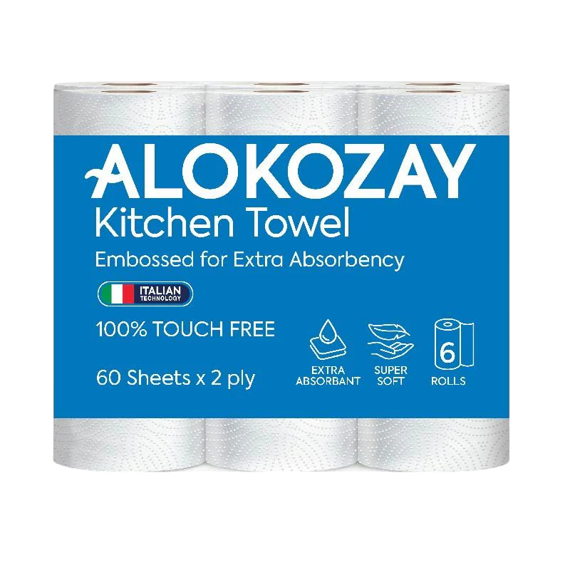 Alokozay Extra Absorbent Kitchen Towel 2Ply, 6 Rolls, 60 Sheets