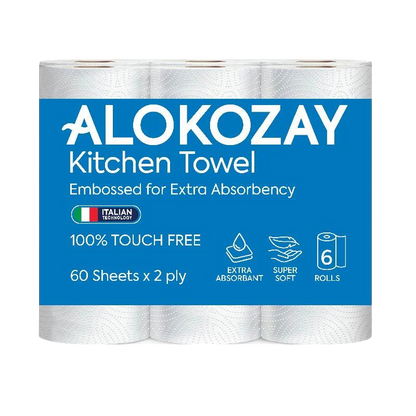 Alokozay Extra Absorbent Kitchen Towel 2Ply, 6 Rolls, 60 Sheets