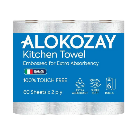 Alokozay Extra Absorbent Kitchen Towel 2Ply, 6 Rolls, 60 Sheets