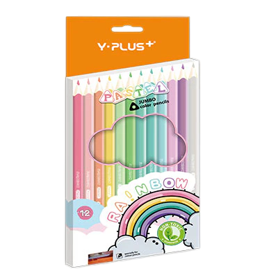 Y-Plus Rainbow Jumbo Color Pencils, 12 Pieces Pack