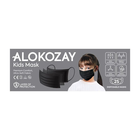 Alokozay Kids Face Mask Black, 25 Pieces